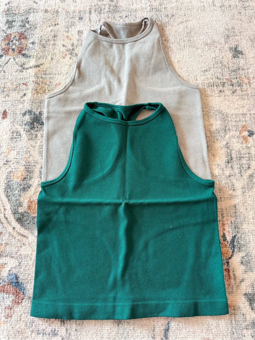 Free People Green and Gray Ribbed Tank Tops (2)